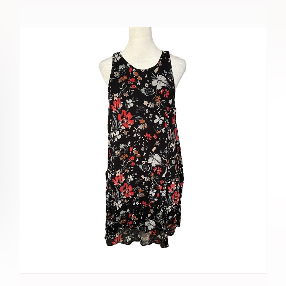 Abercrombie & Fitch Black Floral Mini Dress Open Sleeves Peekaboo Back Size L